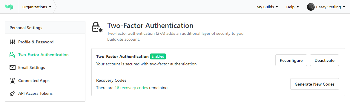 Screenshot of Two-Factor Authentication Enabled Badge