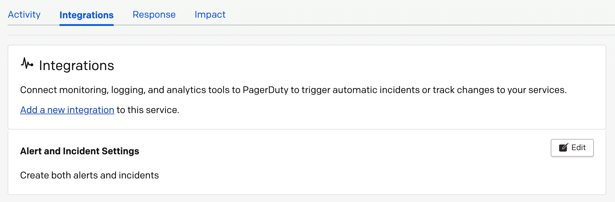 Screenshot of the Add Integration button in PagerDuty