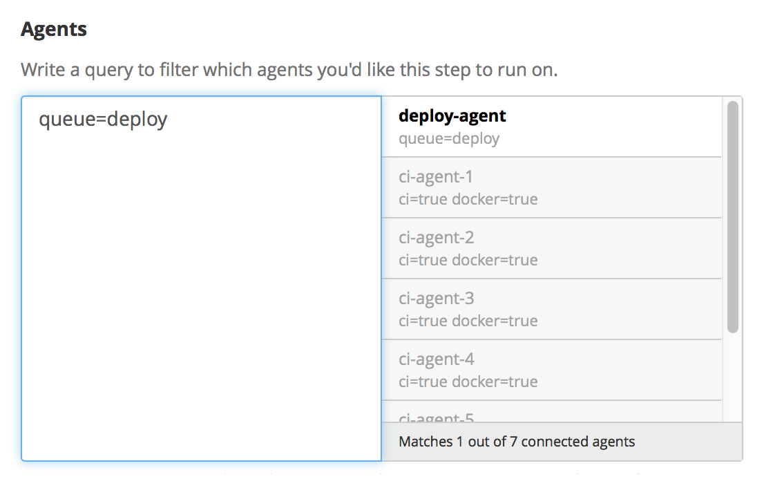 Agent Selector showing only the deploy selected