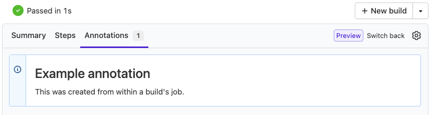 Screenshot of a build job example