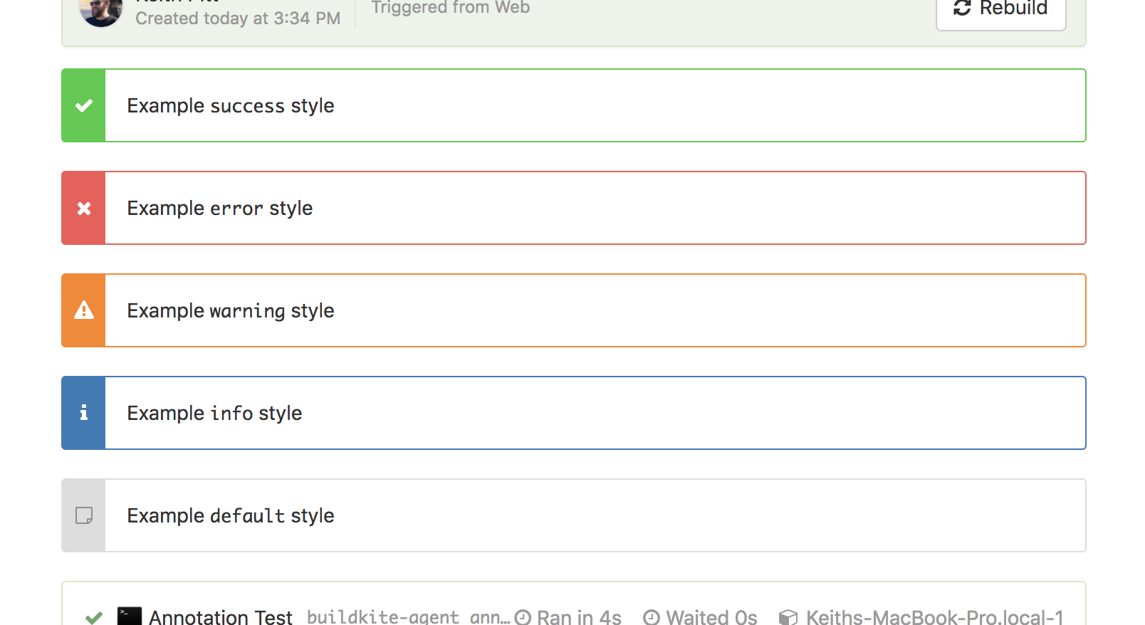 Screenshot of available annotation styles