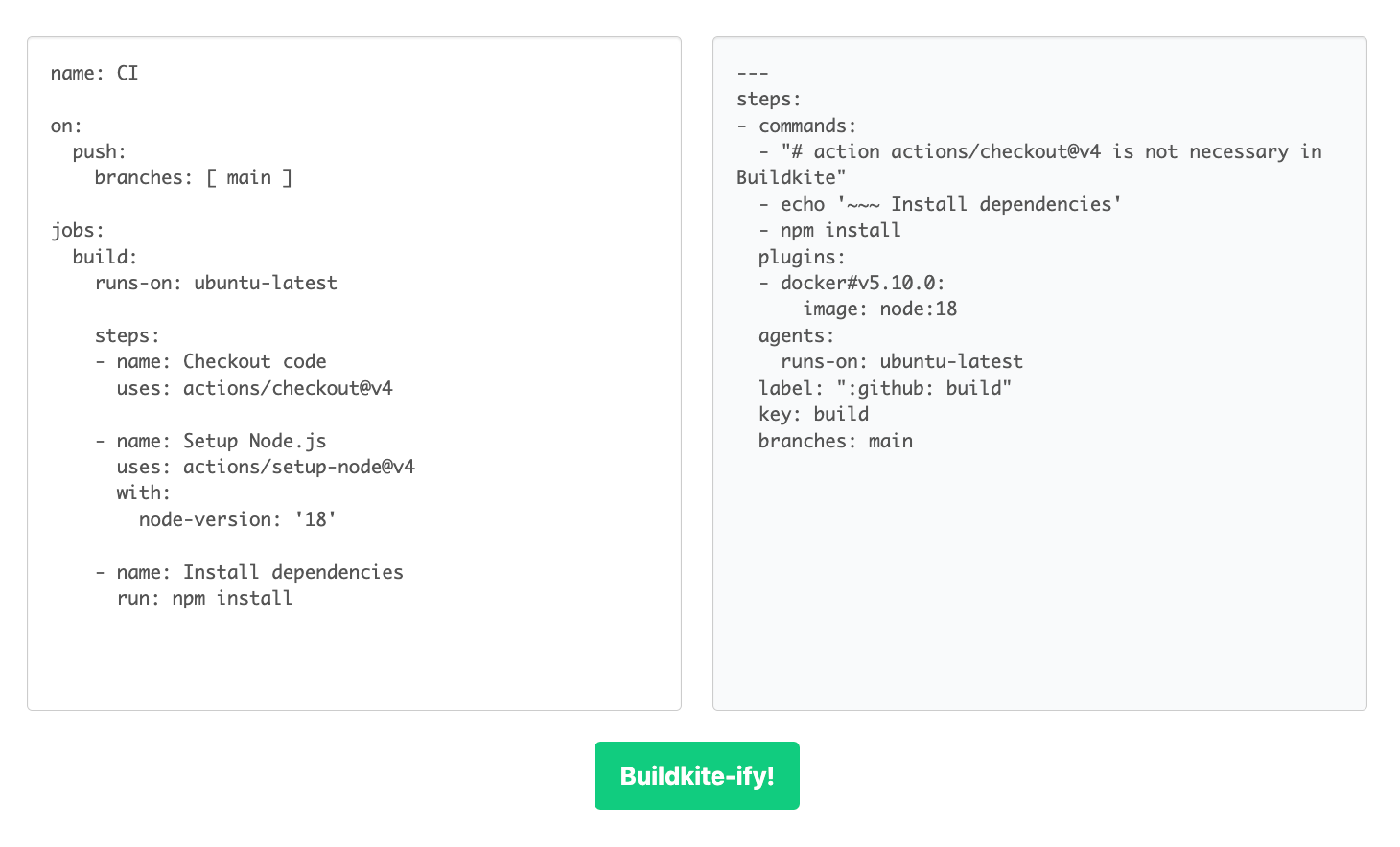Web UI of the API version of the Buildkite migration tool