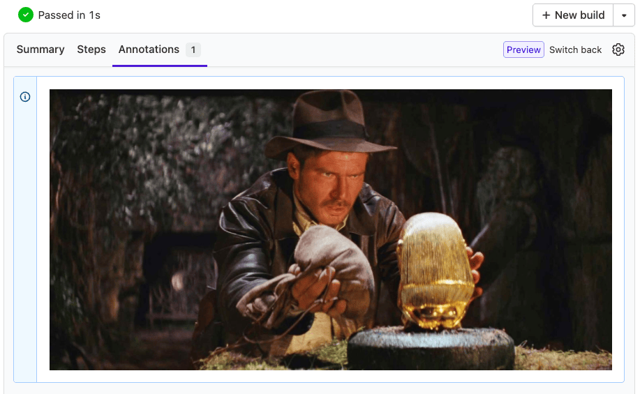 Screenshot of using an artifact in an annotation
