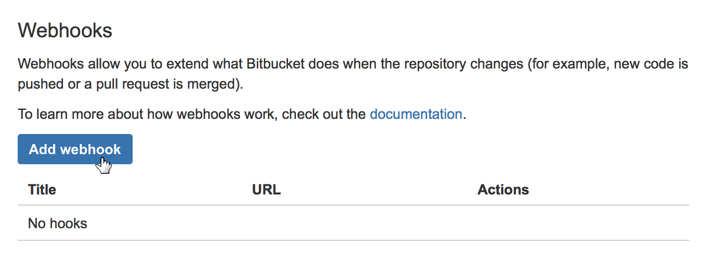 Screenshot of a Bitbucket webhook settings