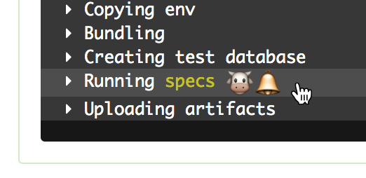 Screenshot of colored, emoji build output