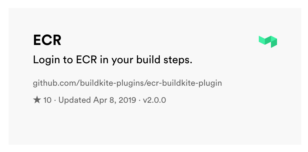 Screenshot of ECR plugin in the Buildkite plugins directory