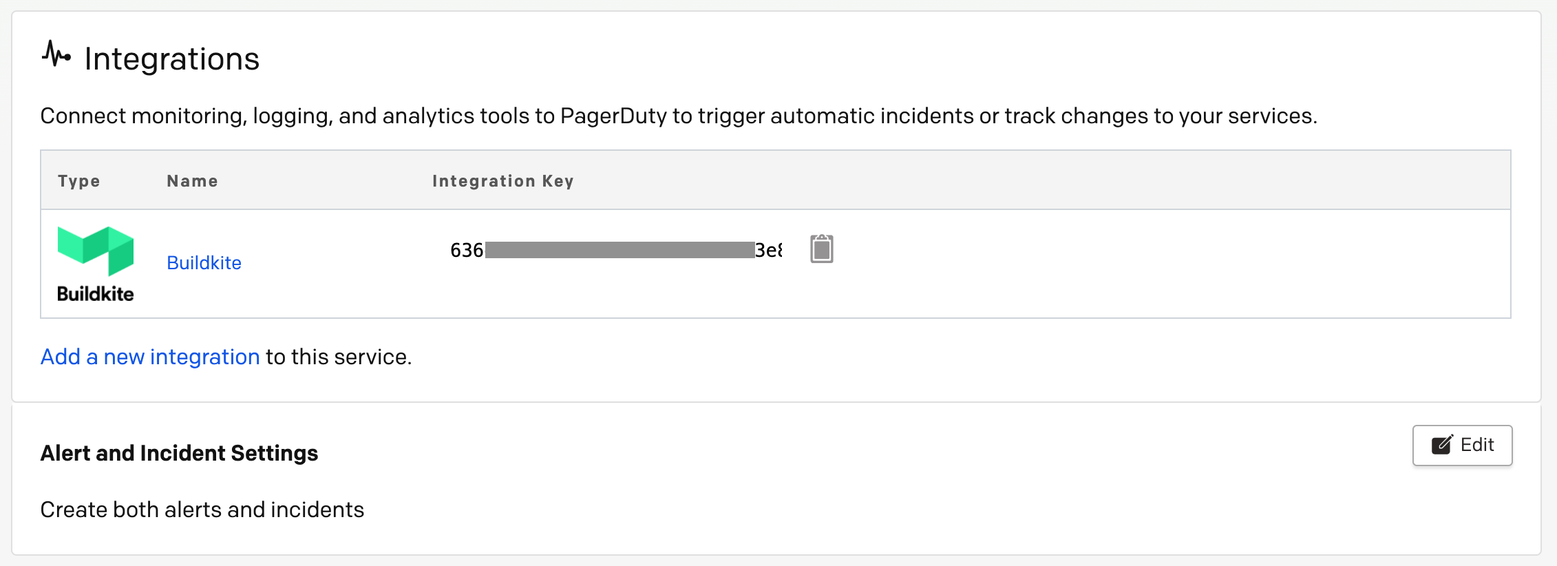 Screenshot of the Buildkite integration in PagerDuty
