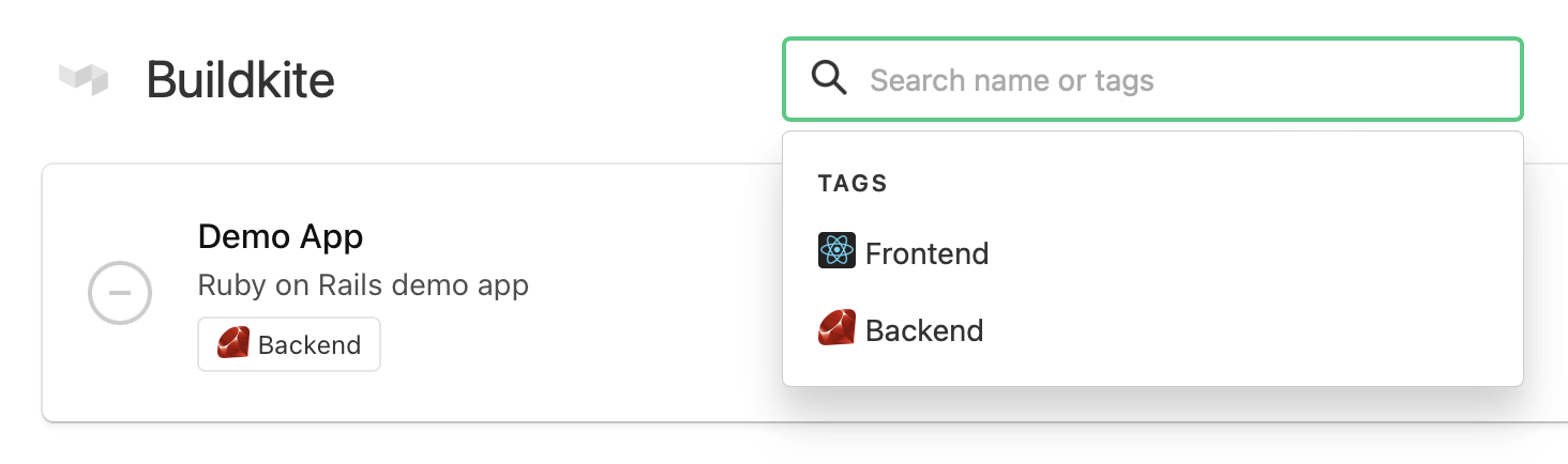 The search bar is selected and shows a dropdown with suggested tags.