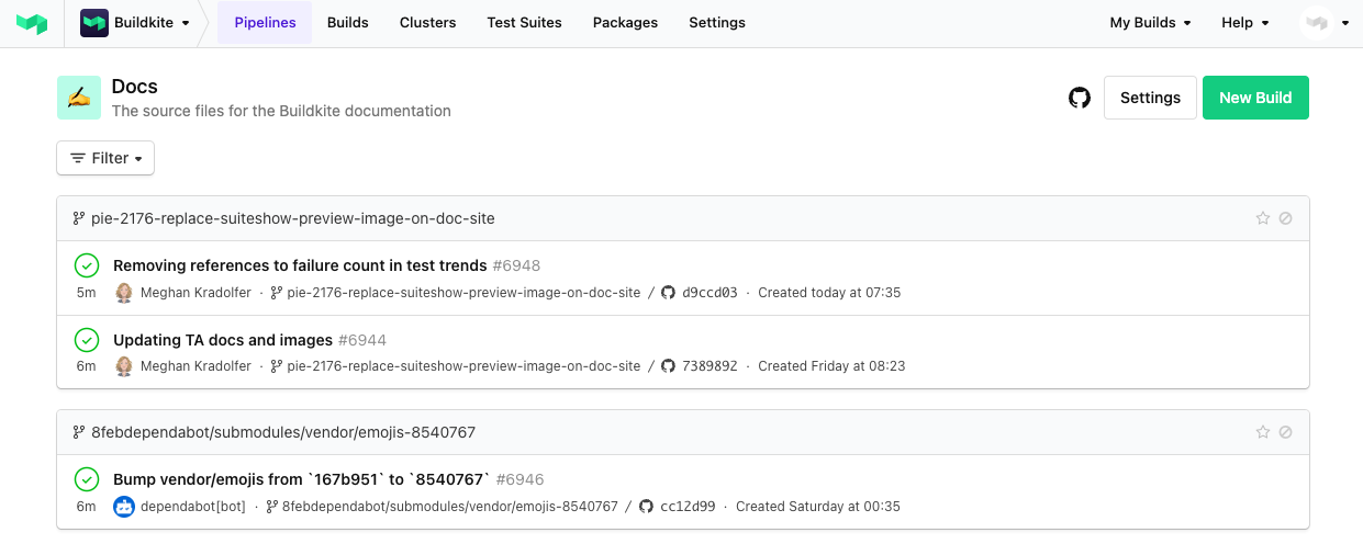 Screenshot of the pipelines settings page